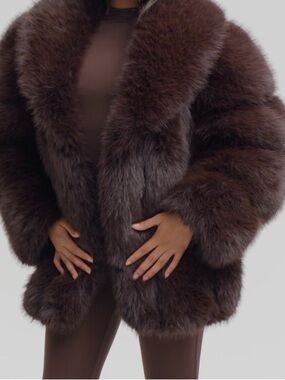 Luxurious Dark Brown Faux Fur Coat